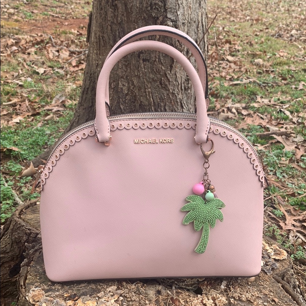 MICHAEL KORS Emmy Large Dome Satchel in Blossom Pink with bonus grain keychain